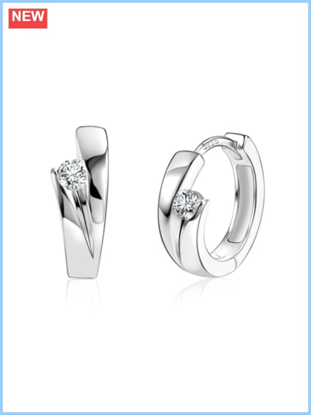 Small Hoop Earrings 925 Sterling Silver 16mm Zirconia Huggie for Women